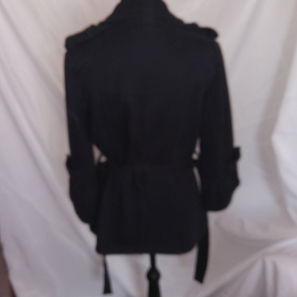 Wet Seal Black Pea Coat 3/4 Flounce Sleeves Womens Size Medium - Picture 7 of 13